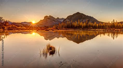 Sunrise At Vermilion Lakes In Banff National Park Alberta Canada Sun