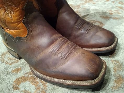 Ariat Tombstone Brown And Orange Leather Square Toe Cowboy Boots