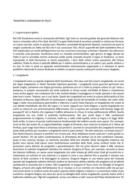 Bizantini E Longobardi IN Italia E LONGOBARDI IN 1 La Guerra Nel 535