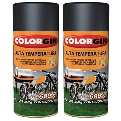 Kit 2uni Alta Temperatura Preto Fosco 350ml Colorgin Tinta Spray