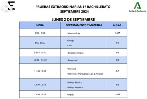 Pruebas extraordinarias 1º Bachillerato Septiembre 2024 IES Albert