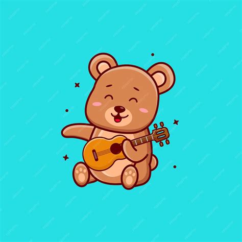 Симпатичный мультяшный медведь с гитарой в векторной иллюстрации ...