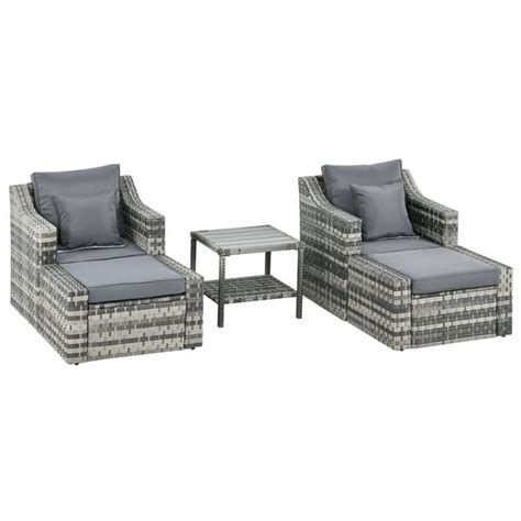 Outsunny 5 Piece Patio Rattan Wicker Conversation Set With 2 Armchairs