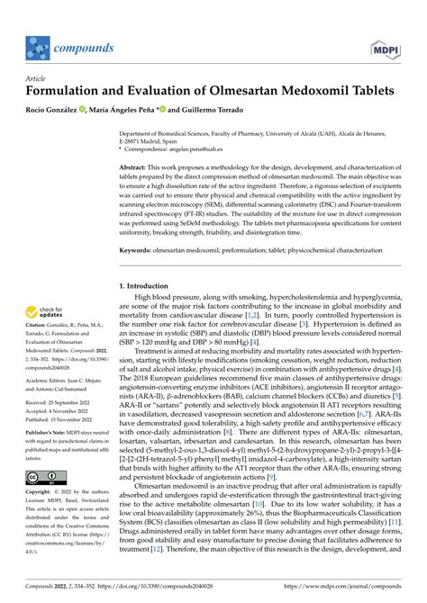 Pdf Formulation And Evaluation Of Olmesartan Medoxomil Tablets