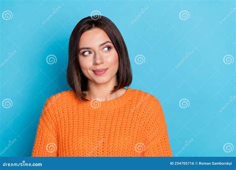 Portrait Of Attractive Cheerful Bewildered Girl Deciding Copy Empty