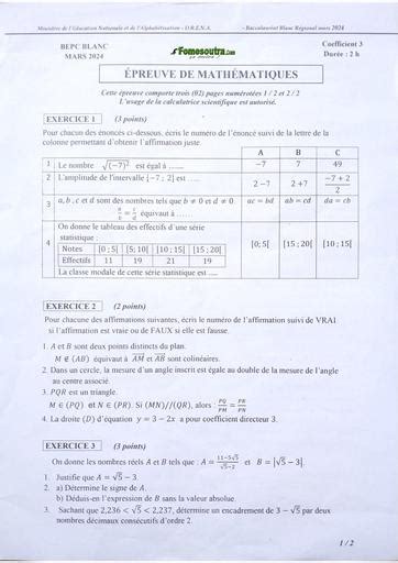 Bepc Blanc 2024 Maths Dren Abidjan 4 sujet barème by Tehua