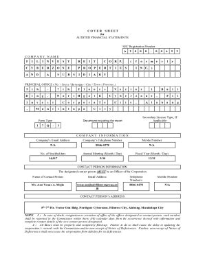 Fillable Online C O V E R S H E E T For Audited Financial Statements