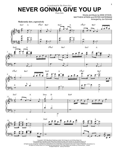 Never Gonna Give You Up Sheet Music The Piano Guys Piano Solo