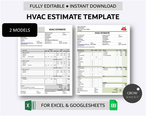 Printable Hvac Estimate Template Job Estimate Template Work Estimate