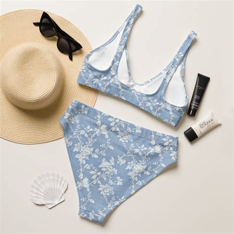 COTTAGECORE FLORAL Swimsuit Toile Bikini Blue White Toile One Piece