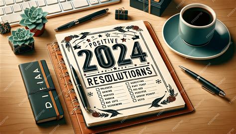 Premium Photo | A desk showing New Year resolutions for 2024