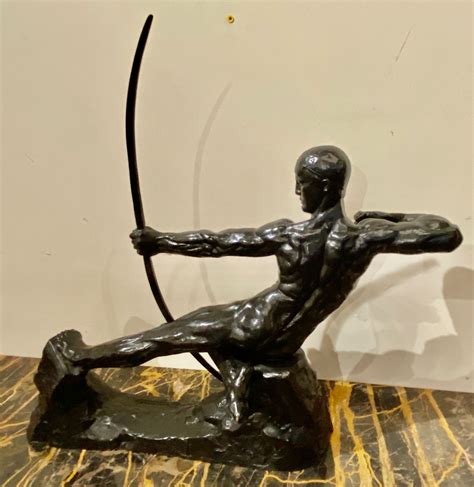 Art Deco Bronze Sculpture Male Nude Archer Hercules Victor Demanet