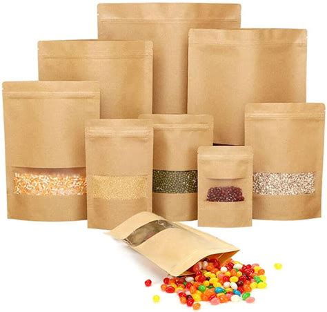 Sealable Bags Brown Kraft Paper Bag Stand Up Zipper Resealable Stand