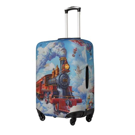 Fuzoiu Cartoon Train Hot Air Balloon Print Suitcase Cover Washable