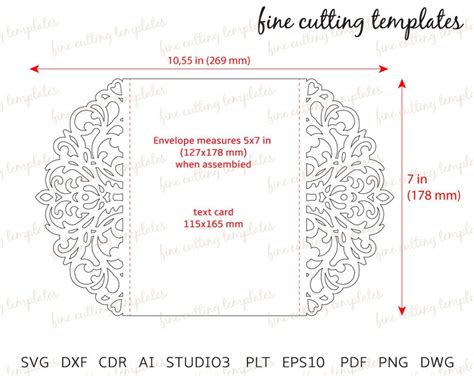 Wedding Invitation 5x7 card template for cutting. Cutout paper | Etsy