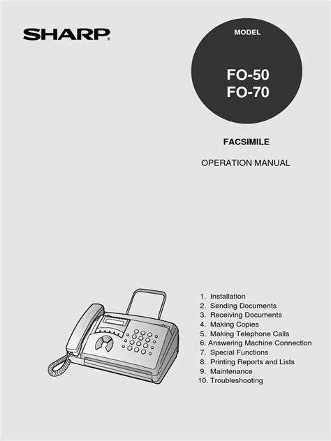 Operation Manual For The Sharp Fo 50fo 70 Facsimile Machine A Guide