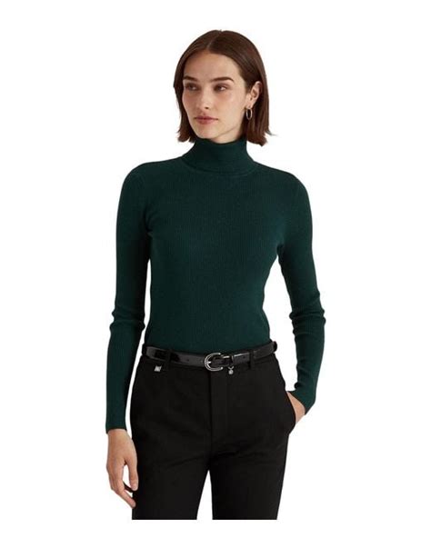 Lauren By Ralph Lauren Cotton Turtleneck Sweater In Green Lyst