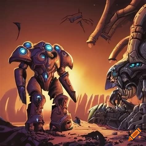 Starcraft Comic Panel Depicting Battle Between Terran Soldiers And Zerg