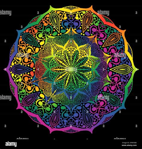 Mandala Hand Drawn With Rainbow Colors For Gay Pride With Black Background And Bright Theme