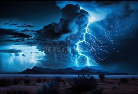 Blue Lightning in a Stormy Sky. AI Generated Stock Illustration ...