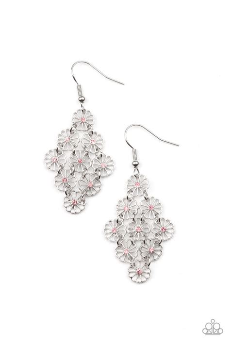 Paparazzi Garden Glam Silver Vintage Vault Floral Filigree Earrings