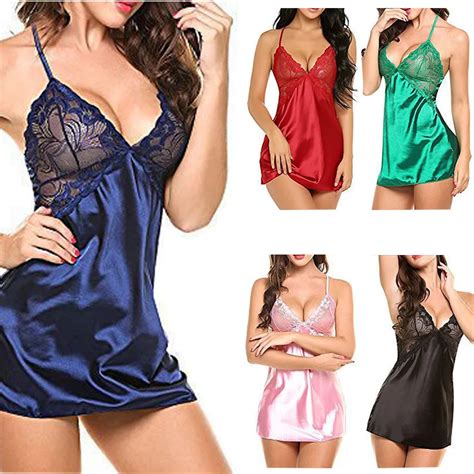 Chemise De Nuit Sexy En Satin Et Dentelle Pour Femmes Lingerie V