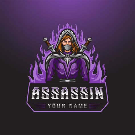 Assassin woman character with two swords and fire background for esport ...