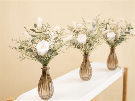 Dried Eucalyptus Bouquet Preserved White Roses Bunny Tails Etsy