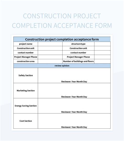 Construction Project Completion Acceptance Form Excel Template And