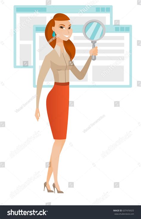 Caucasian Business Woman Magnifying Glass Full Stock Vector Royalty Free 637476925 Shutterstock