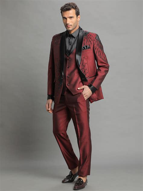 Rentbuy Maroon Embroidered 3 Piece Groom Suit Home Trial Free