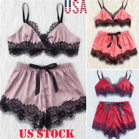 Summer New Sexy Lingerie Women Silk Lace Sleeveless Pajama Sets