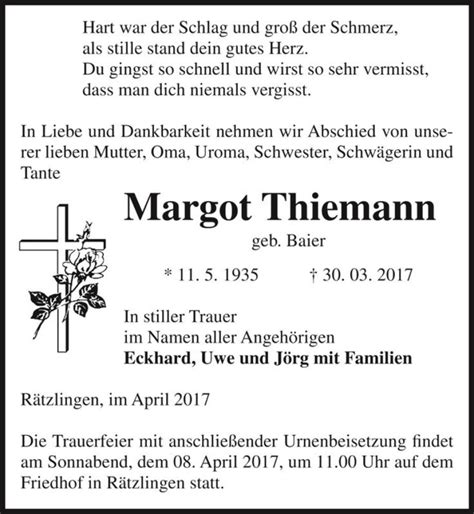 Traueranzeigen Von Margot Thiemann Geb Baier Abschied Nehmen De