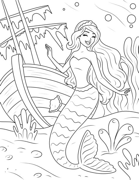 Mermaid And Shipwreck Coloring Page Activity Party