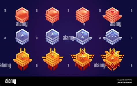 Game Rank Icons Bronze Silver And Gold Level Badges Evolution