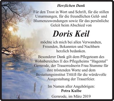 Traueranzeigen Von Doris Keil Abschied Nehmen De