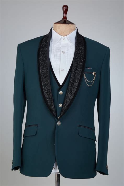 Buy Dark Jackpine Green Cutdana Embroidered Italian Tuxedo Suit Online