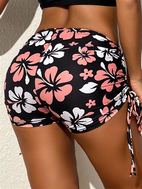 Shein Swim Classy Floral Print Drawstring Side Bikini Bottom Shein Uk