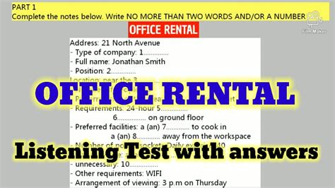 OFFICE RENTAL IELTS LISTENING TEST YouTube