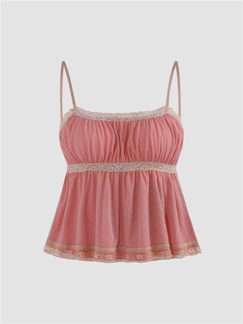 Barbiecore Ruffle Lace Tank Top For Vacation