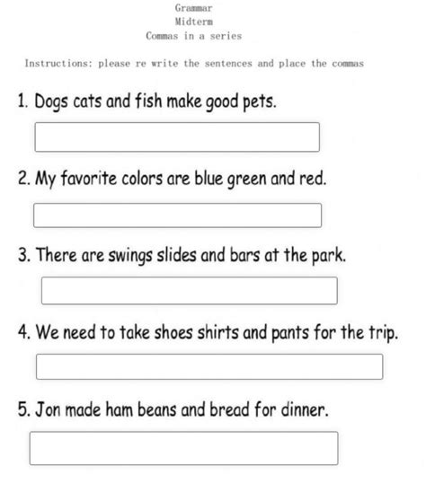 Writing Items In Series Worksheets K5 Learning Worksheets Library