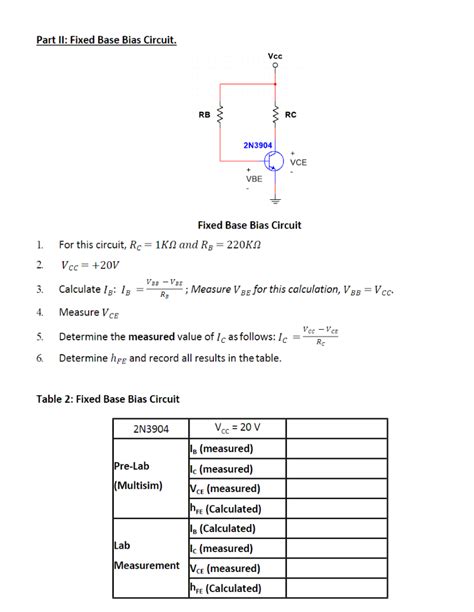 Solved Part II Fixed Base Bias Circuit Fixed Base Bias Chegg