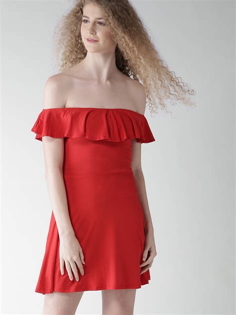 Buy Forever 21 Women Red Off Shoulder Fit And Flare Dress Dresses For Women 1991371 Myntra