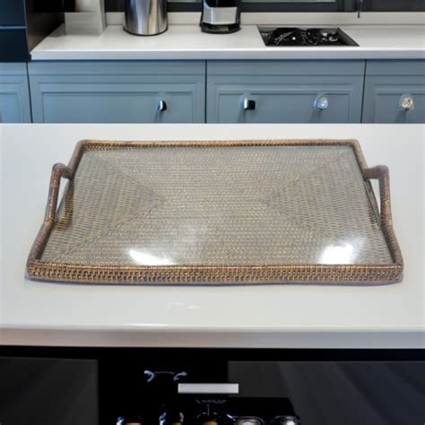 Rattan Island Rect Tray With Handle Small Inside Glass Direct From