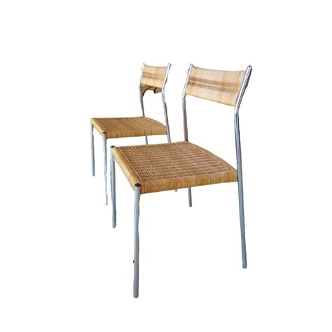 Set Van Vintage Retro Chrome En Riet Rotan Stoelen Stoel Reliving