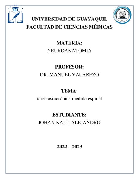 Tarea Asincronica Medula Espinal Universidad De Guayaquil Facultad De