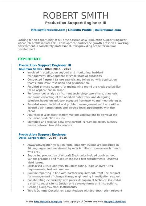 Production Support Engineer Resume Samples Templates For