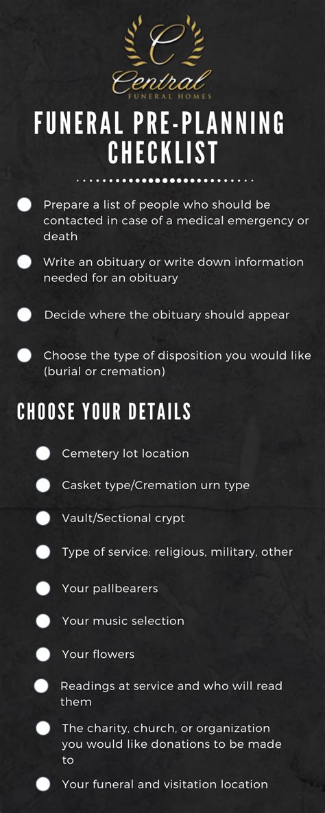 Funeral Pre Planning Checklist Central Funeral Homes