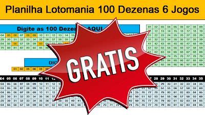 Planilha Grátis da Lotomania 100 Dezenas em 6 Jogos Lotomania