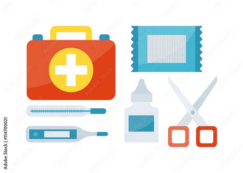 First aid kit isolated on white background and first aid symbols vector ...